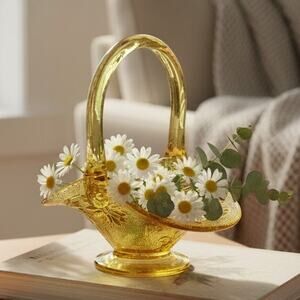 Vintage 1970s Indiana Tiara Amber Sandwich Glass Basket PW Marked Collectible